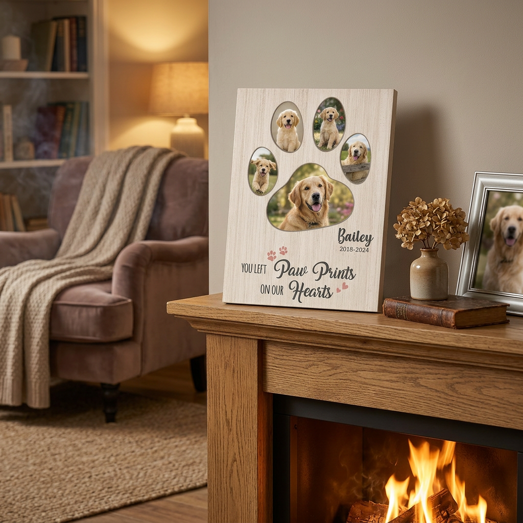Personalized Dog Memorial Canvas Paw Prints On Our Hearts Pet Loss Gift - Image 2