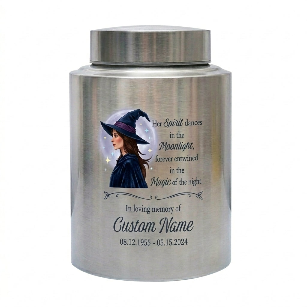 Personalized Witch Silhouette Magic Moonlight Stainless Steel UV Print Urn For Adult Female Wife Girlfriend Bereavement Funeral Memorial Keepsake Urn, Memorial Gift, In Loving Memory - Image 2