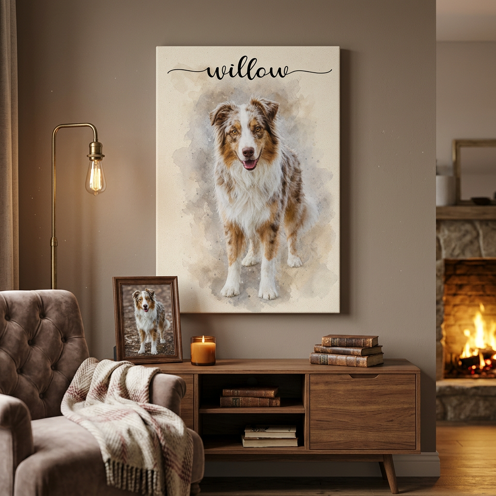 Personalized Dog Memorial Watercolor Portrait Wall Canvas, Custom Pet Photo Gift - Image 2
