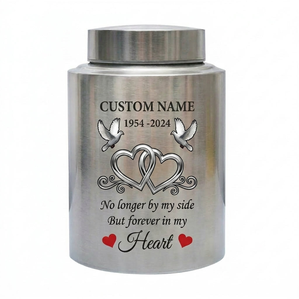 Personalized Infinity Love Doves Stainless Steel Cremation Urn for Adult Ashes, No Longer By My Side Quote, 5.9x3.9 or 7.5x5.1 inch, Memorial Keepsake Urn, Memorial Gift, In Loving Memory - Image 2