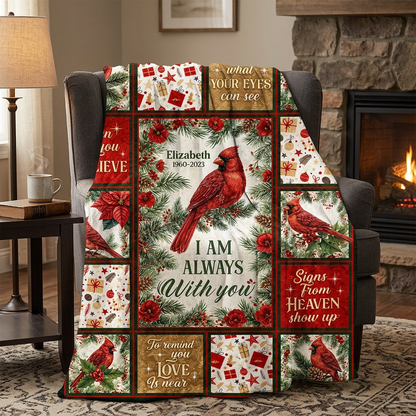 Personalized Cardinal Memorial Fleece Blanket - Christmas Sympathy Gift for Loss of Loved One - Image 2