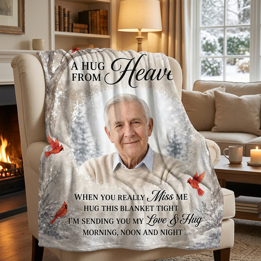 Personalized Photo Memorial Fleece Blanket - A Hug From Heaven Sympathy Gift for Family - Image 2