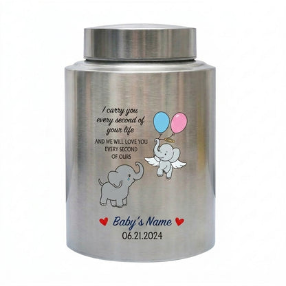 Personalized Angel Baby Elephant Grieving Stainless Steel Urn For Infant Loss Miscarriage Child Memory Large 7.5x5.1 UV Printed Decor Memorial Keepsake Urn, Memorial Gift, In Loving Memory - Image 2