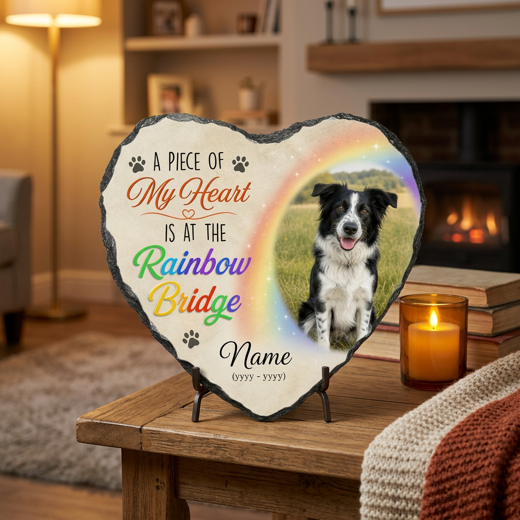 Personalized Rainbow Bridge Dog Memorial Garden Stone Custom Photo Pet Loss Gift - Image 2