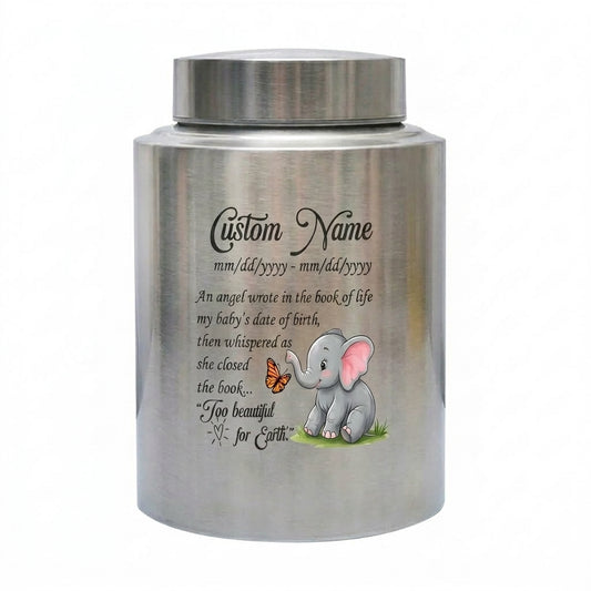 Personalized Baby Elephant Stainless Steel Urn for Infant Loss Baby Boy Girl Ashes Child Bereavement Funeral Tribute 4 Colors Small Large Memorial Keepsake Urn, Memorial Gift, In Loving Memory - Image 2