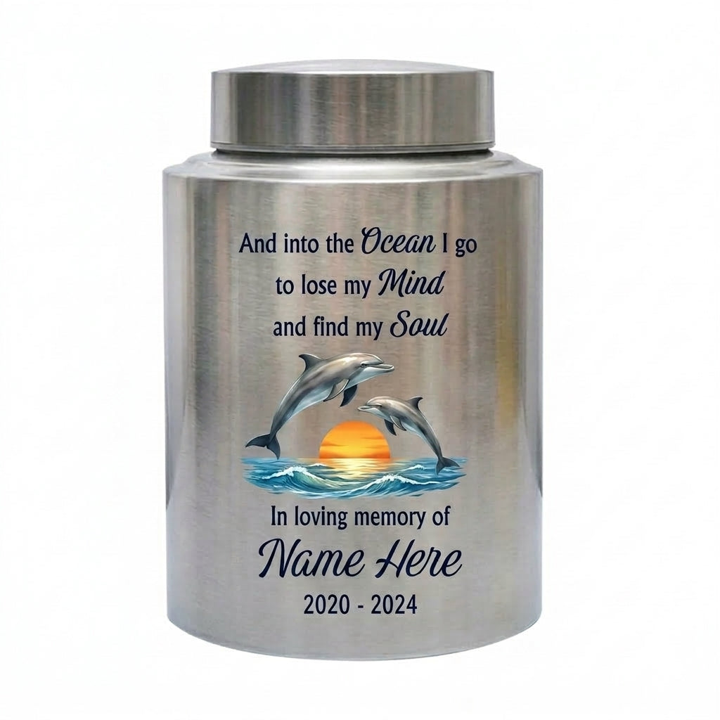 Personalized Dolphin Ocean Stainless Steel Cremation Urn for Adult Male Female Mom Dad, Large UV Print Decorative Funeral Ashes Container, Memorial Keepsake Urn, Memorial Gift, In Loving Memory - Image 2