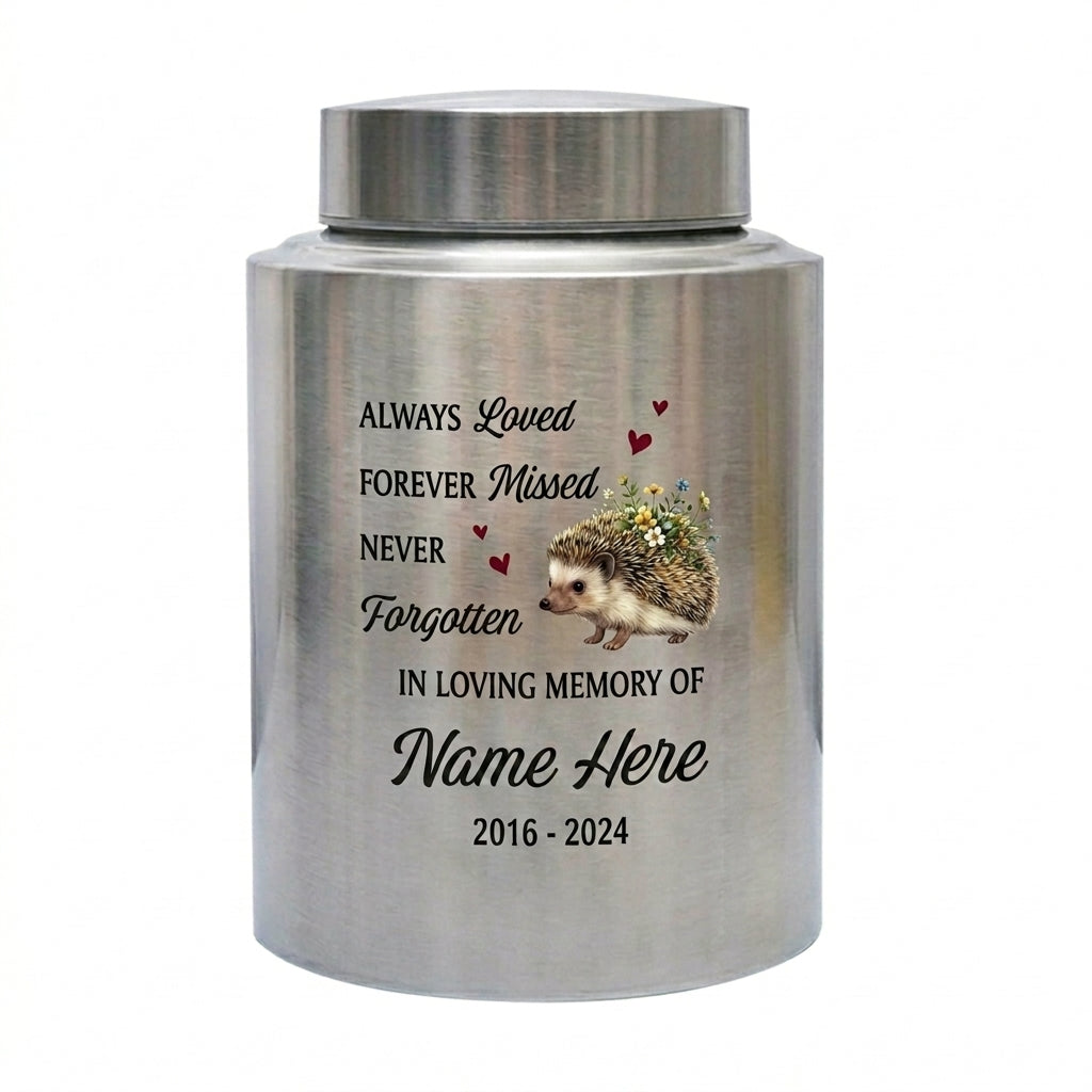 Personalized Hedgehog Floral Silhouette Stainless Steel Pet Urns for Ashes, Dog Cat Loss Sympathy Remembrance Gifts for Animal Lovers, Memorial Keepsake Urn, Memorial Gift, In Loving Memory - Image 2