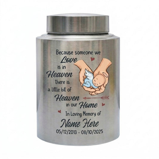 Personalized Sleeping Baby Angel Wings Stainless Steel Urn for Infant Loss Miscarriage Baby Boy Girl Decorative Display Small Large Memorial Keepsake Urn, Memorial Gift, In Loving Memory - Image 2