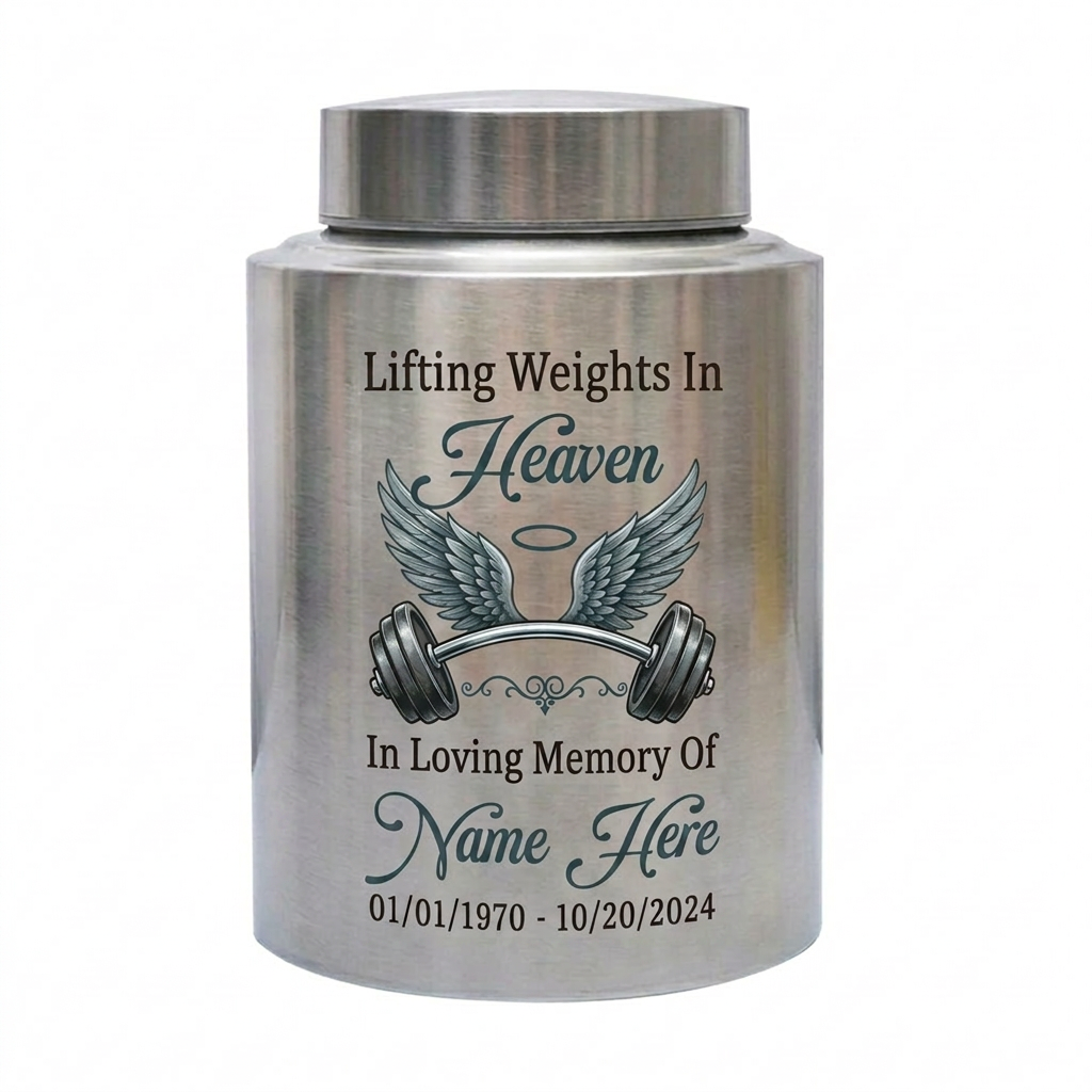 Personalized Gym Lover Barbell Stainless Steel Cremation Urn for Human Ashes Weightlifting Tribute Custom Name Date Condolence Present Memorial Keepsake Urn, Memorial Gift, In Loving Memory - Image 2