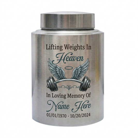 Personalized Gym Lover Barbell Stainless Steel Cremation Urn for Human Ashes Weightlifting Tribute Custom Name Date Condolence Present Memorial Keepsake Urn, Memorial Gift, In Loving Memory - Image 2