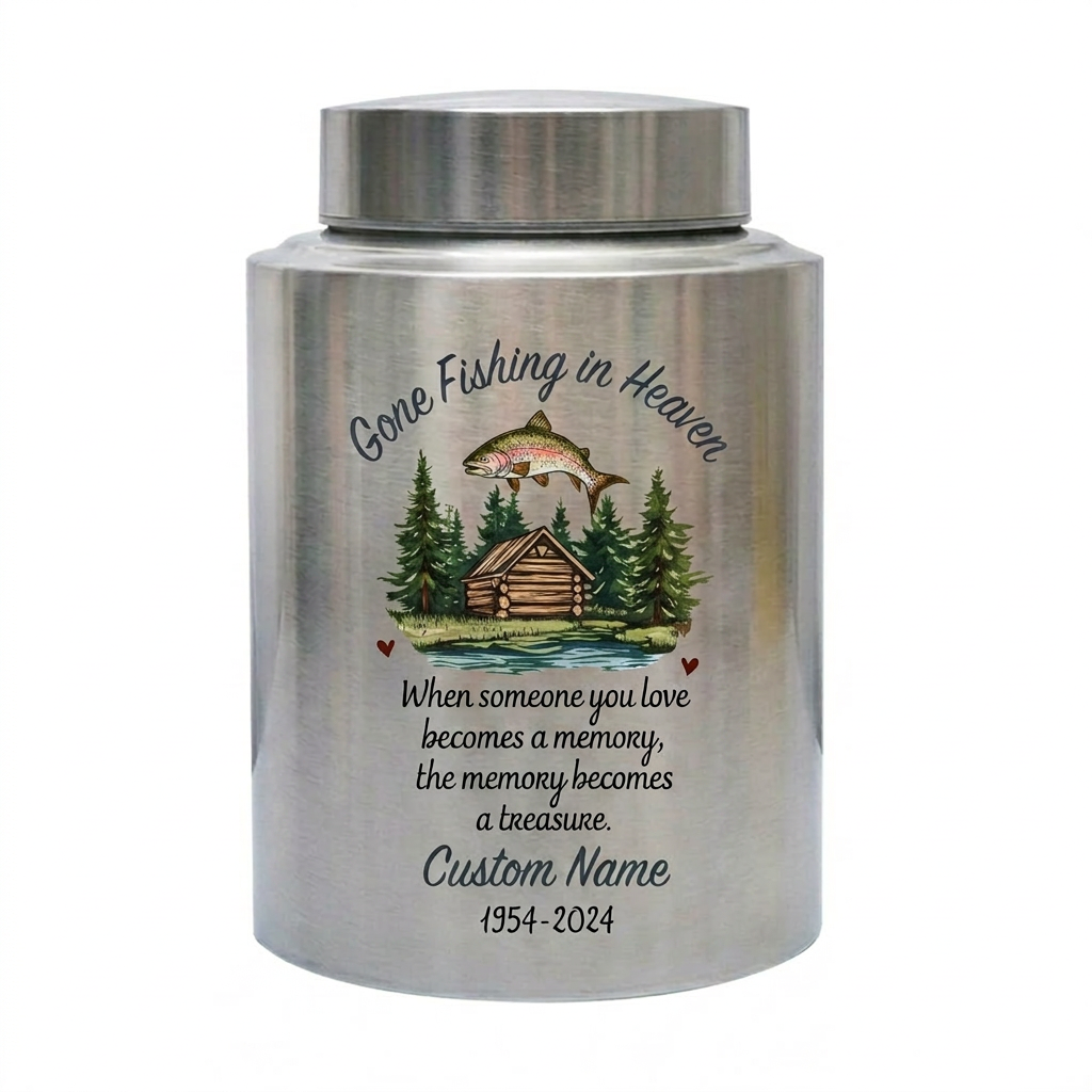Personalized Bass Fishing Stainless Steel Urn for Human Ashes Fisherman Tribute Loss of Father Husband Grandpa Small and Large Sizes Memorial Keepsake Urn, Memorial Gift, In Loving Memory - Image 2