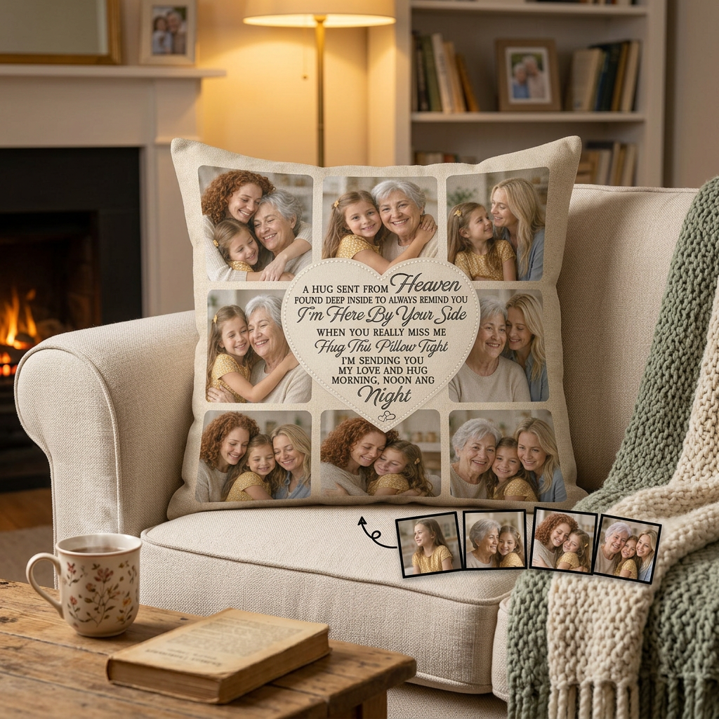 Personalized Photo Collage Memorial Pillow - A Hug Sent From Heaven Remembrance Gift for Family - Image 2