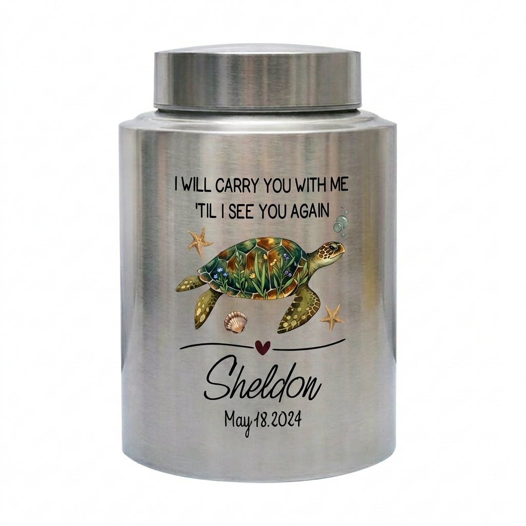Personalized Turtle UV Printed Stainless Steel Cremation Urns For Ashes, Custom Pet Loss Remembrance Or Turtle Lover Bereavement Condolence, Memorial Keepsake Urn, Memorial Gift, In Loving Memory - Image 2