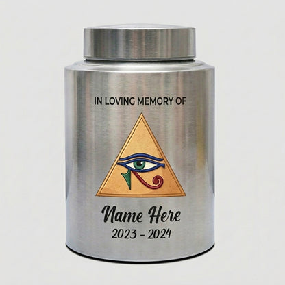 Personalized Eye of Horus Hamsa Hand Evil Eye Large Stainless Steel Cremation Urn for Human Ashes Spiritual Tribute 2 Sizes Memorial Keepsake Urn, Memorial Gift, In Loving Memory - Image 2