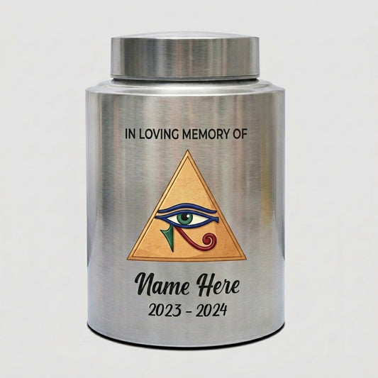 Personalized Eye of Horus Hamsa Hand Evil Eye Large Stainless Steel Cremation Urn for Human Ashes Spiritual Tribute 2 Sizes Memorial Keepsake Urn, Memorial Gift, In Loving Memory - Image 2