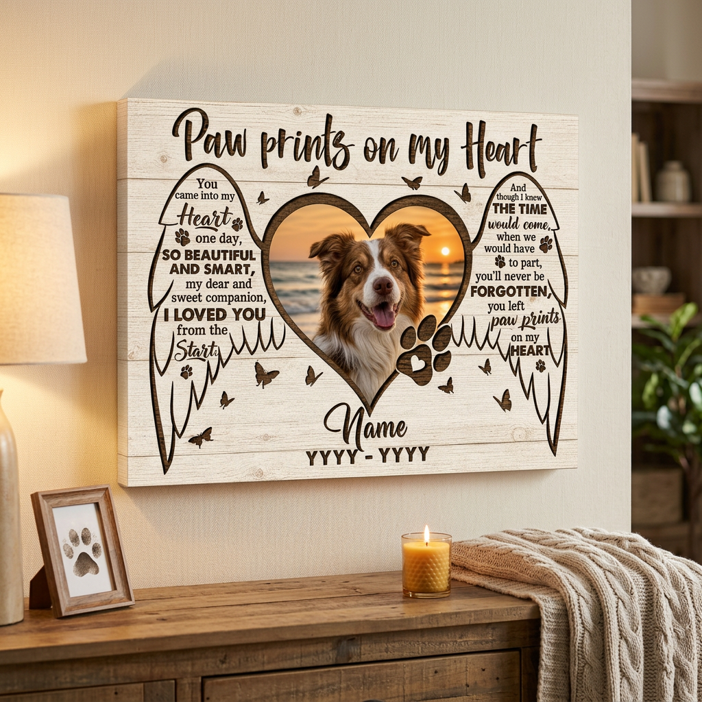 Personalized Dog Memorial Canvas Wall Art Pet Loss Remembrance Gift With Photo Heart - Image 2