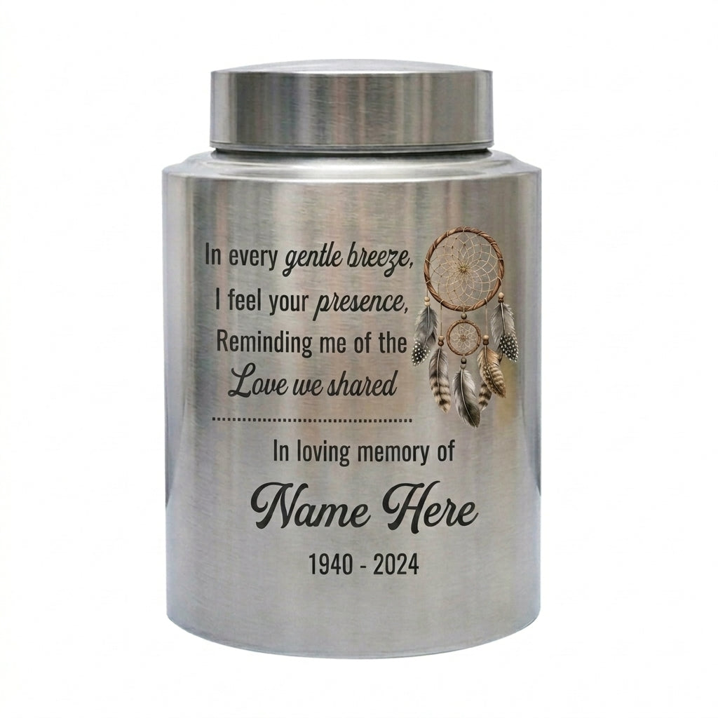 Personalized Native American Dreamcatcher Stainless Steel Sympathy Gift for Loss of Loved One Decorative Funeral Ash Container UV Print Memorial Keepsake Urn, Memorial Gift, In Loving Memory - Image 2