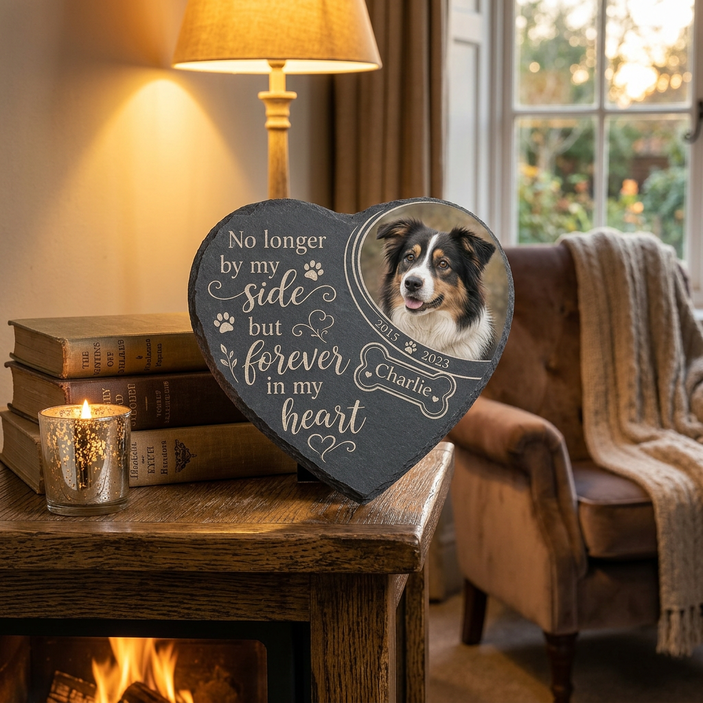 Personalized Heart-Shaped Pet Memorial Garden Stone with Photo for Dog Loss - Image 2