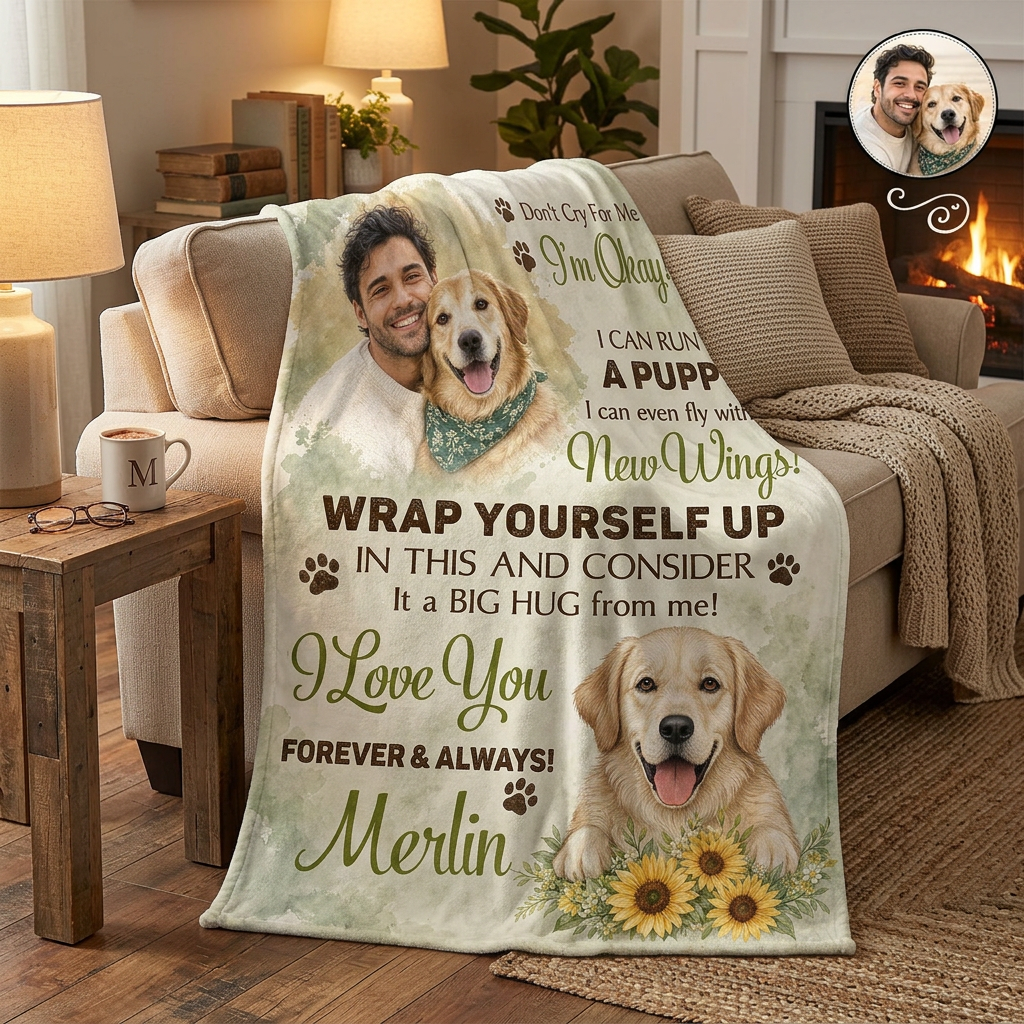 Personalized Dog Memorial Photo Fleece Blanket - Pet Loss Sympathy Gift for Grieving Owners - Image 2