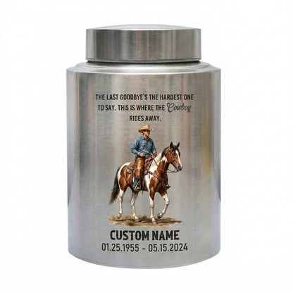 Personalized Cowboy Boots Hat Cross Stainless Steel Urn for Father Grandfather Husband Loss, Adult Human Ashes Funeral Display, Large Two Sizes, Memorial Keepsake Urn, Memorial Gift, In Loving Memory - Image 2
