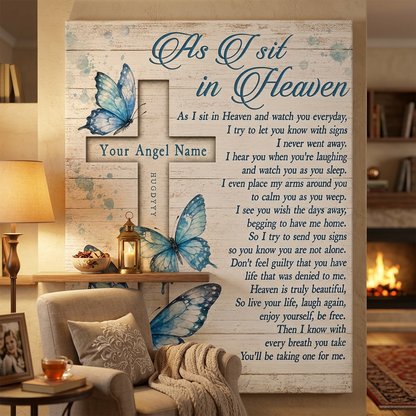 Personalized Memorial Butterfly Wall Canvas, As I Sit in Heaven Gift for Loss of a Loved One - Image 2