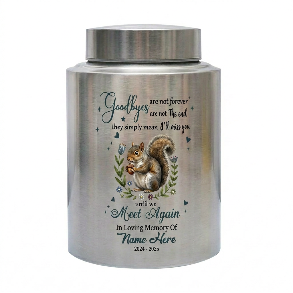 Personalized Squirrel UV Printed Stainless Steel Cremation Ash Container For Loss Of Loved One Or Pet Lover Bereavement Silver Black Gold Red Memorial Keepsake Urn, Memorial Gift, In Loving Memory - Image 2