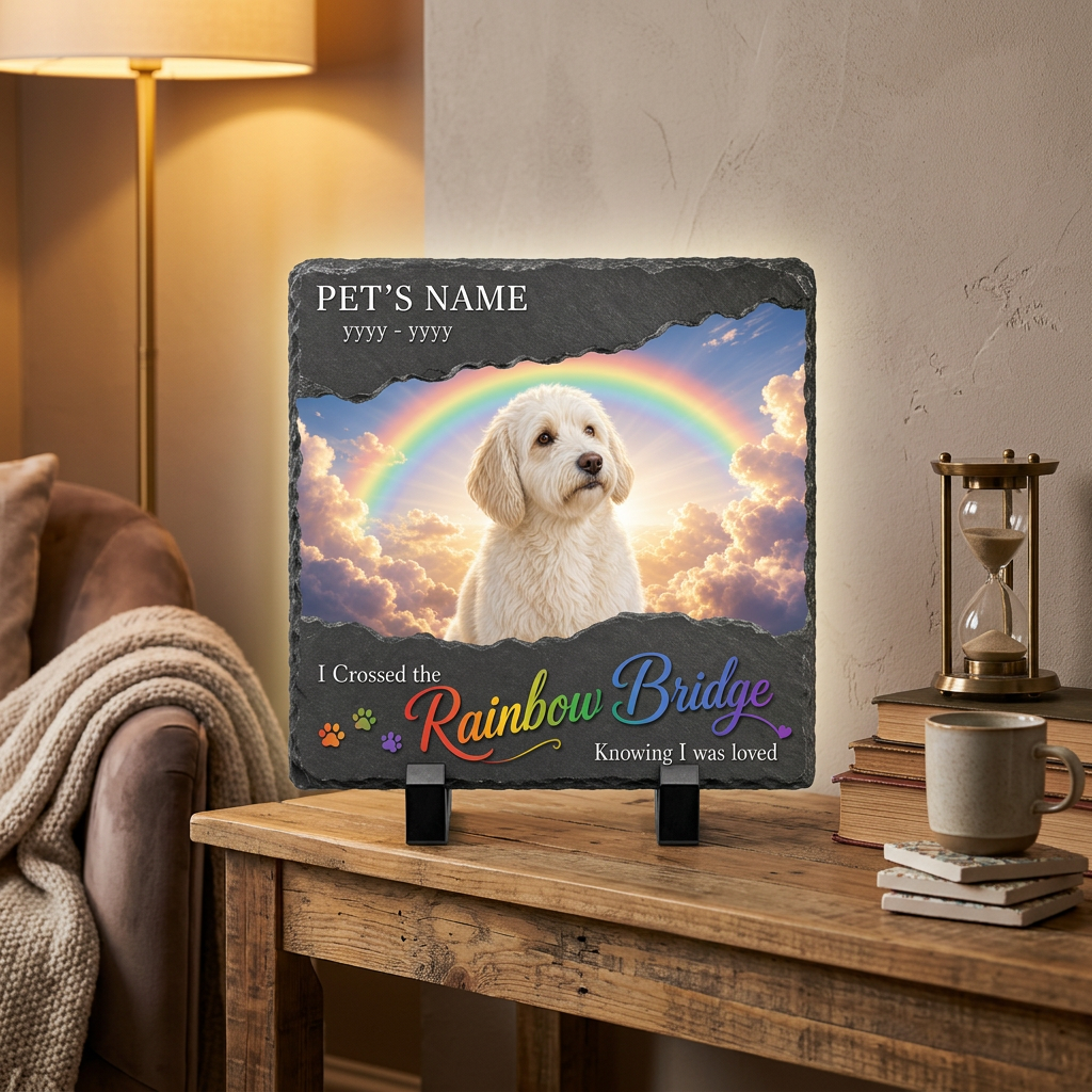 Personalized Rainbow Bridge Dog Memorial Slate Stone – Pet Loss Sympathy Gift - Image 2