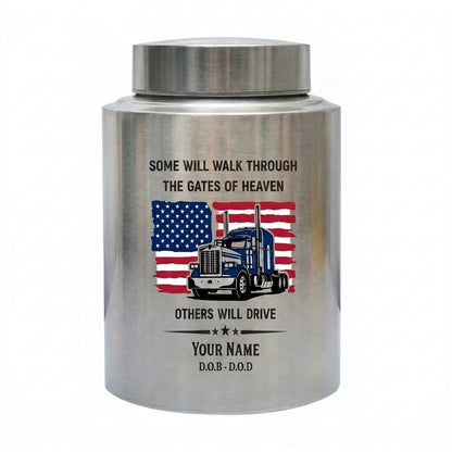 Personalized Semi Truck Angel Wings Stainless Steel Cremation Urn for Truck Driver Dad Male, 2 Sizes, Funeral Bereavement Tribute, Memorial Keepsake Urn, Memorial Gift, In Loving Memory - Image 2