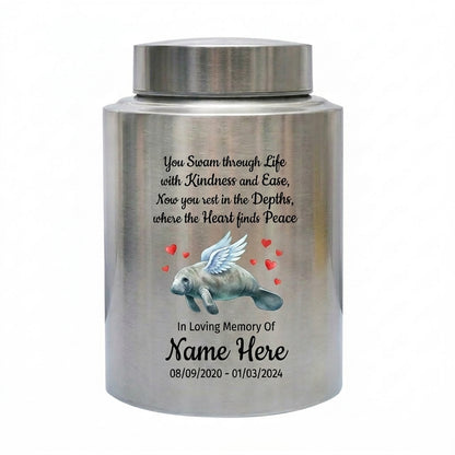 Personalized Manatee Beach Ocean Stainless Steel UV Printed Loss Of Loved One Marine Enthusiast Remembrance Keepsake Small Large Memorial Keepsake Urn, Memorial Gift, In Loving Memory - Image 2