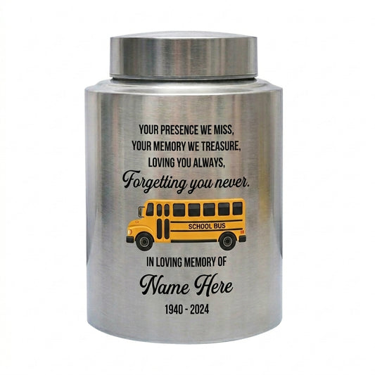 Personalized School Bus UV Print Stainless Steel Large Urn for Human Ashes Loss Of Loved One Bus Driver Bereavement Remembrance Memorial Keepsake Urn, Memorial Gift, In Loving Memory - Image 2