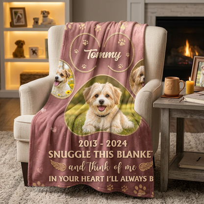 Personalized Pet Memorial Photo Fleece Blanket - Custom Dog Paw Print Remembrance Keepsake Gift - Image 2
