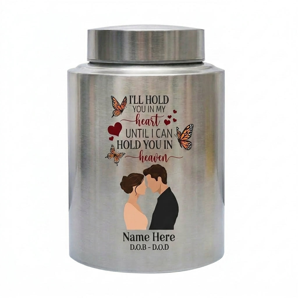 Personalized Couple In Heaven Butterfly Heart Stainless Steel Urn Loss Of Husband Widow Sympathy Bereavement Adult Ashes 2 Sizes Memorial Keepsake Urn, Memorial Gift, In Loving Memory - Image 2