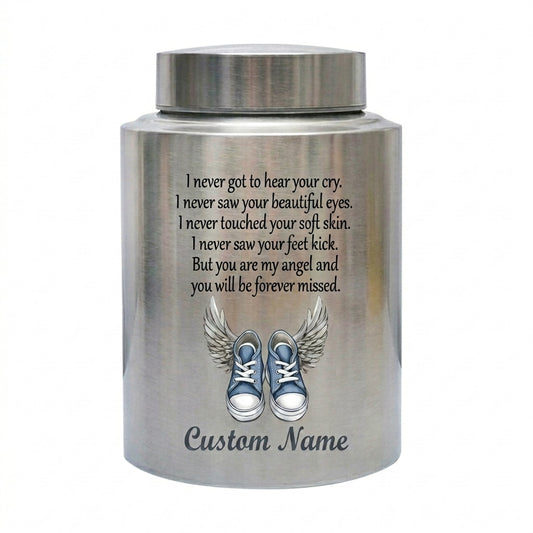 Personalized Baby Shoes UV Print Color Stainless Steel Infant Loss Miscarriage Stillbirth Child Boy Girl Small 5.9in or Large 7.5in Memorial Keepsake Urn, Memorial Gift, In Loving Memory - Image 2