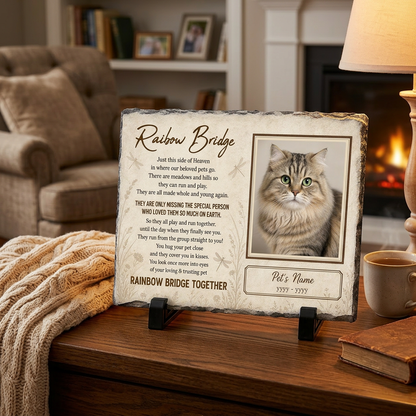 Personalized Rainbow Bridge Cat Memorial Garden Stone Rectangle for Pet Loss Gift - Image 2
