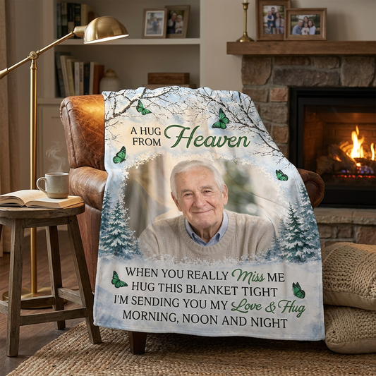 Personalized Memorial Photo Fleece Blanket - A Hug From Heaven Sympathy Gift for Loss of Father - Image 2