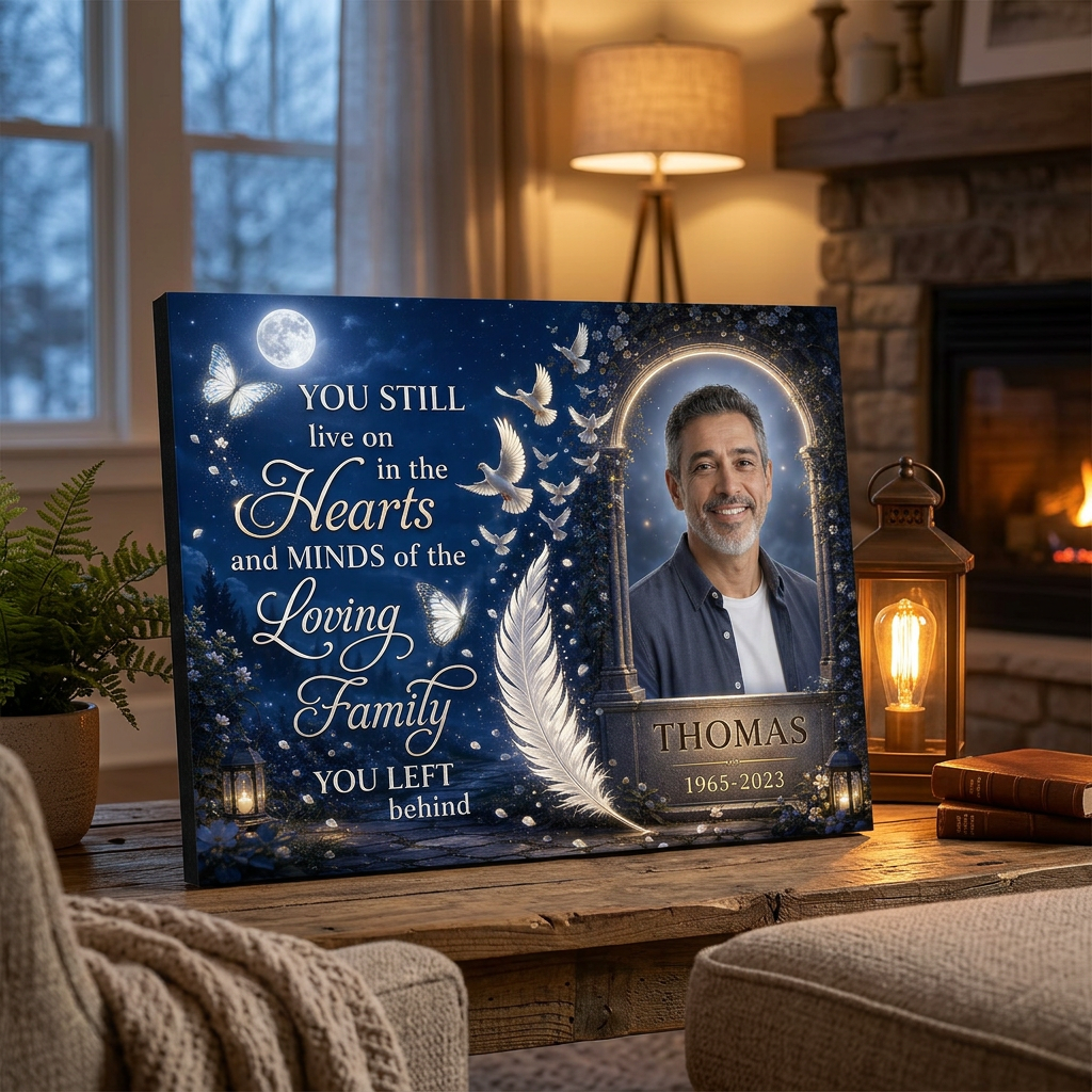 Personalized Memorial Wall Canvas for Loss of a Loved One with Butterflies, Doves & Photo - Image 2