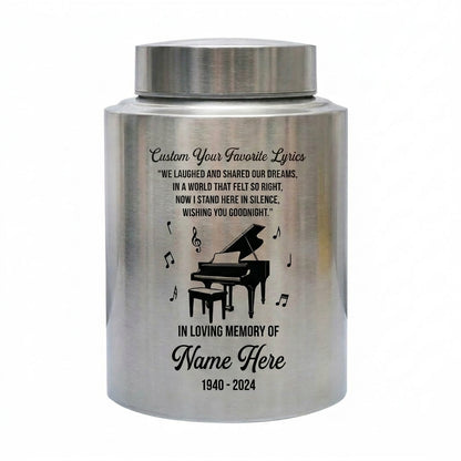 Personalized Piano Music Lovers Custom Favorite Lyrics Stainless Steel Cremation Urn for Adult Male Female Human Ashes Large Memorial Keepsake Urn, Memorial Gift, In Loving Memory - Image 2