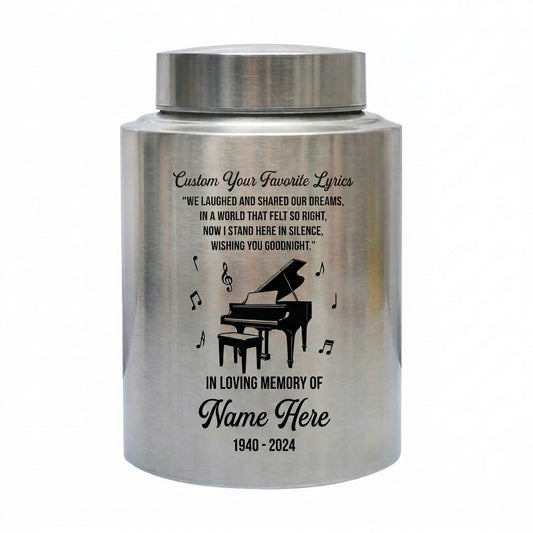 Personalized Piano Music Lovers Custom Favorite Lyrics Stainless Steel Cremation Urn for Adult Male Female Human Ashes Large Memorial Keepsake Urn, Memorial Gift, In Loving Memory - Image 2