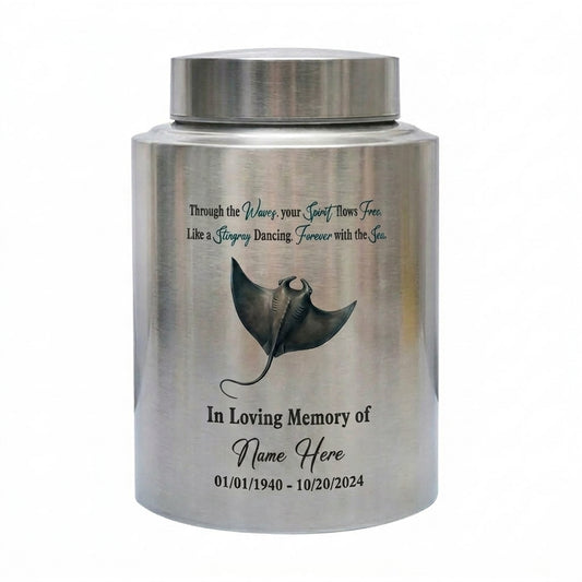 Personalized Stingray Beach Ocean Waves UV Printed Stainless Steel Urn for Loss of Loved One Marine Life Lover Large Ash Container Two Sizes Memorial Keepsake Urn, Memorial Gift, In Loving Memory - Image 2