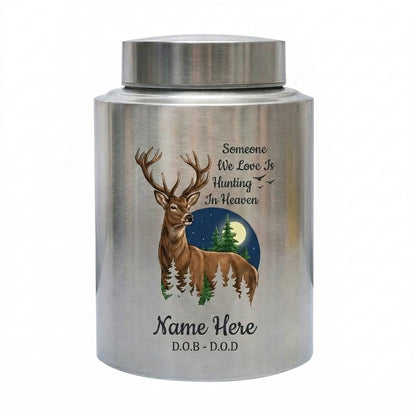 Personalized Deer Hunting Silhouette Stainless Steel Urn for Outdoorsman Dad Grandpa Husband, Hunting In Heaven Custom Adult Ashes Holder, Memorial Keepsake Urn, Memorial Gift, In Loving Memory - Image 2