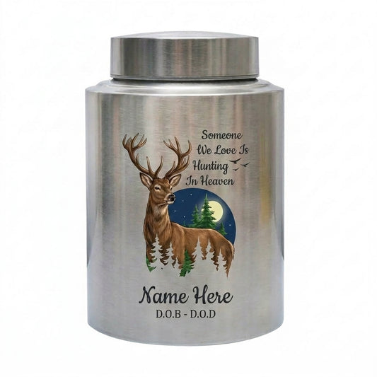 Personalized Deer Hunting Silhouette Stainless Steel Urn for Outdoorsman Dad Grandpa Husband, Hunting In Heaven Custom Adult Ashes Holder, Memorial Keepsake Urn, Memorial Gift, In Loving Memory - Image 2
