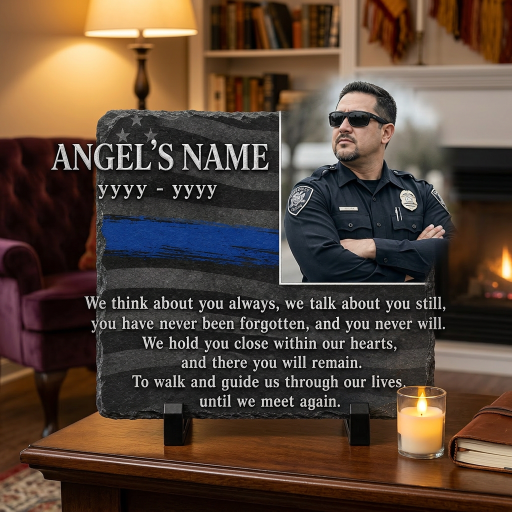 Personalized Police Officer Memorial Photo Slate – Thin Blue Line Sympathy Gift - Image 2