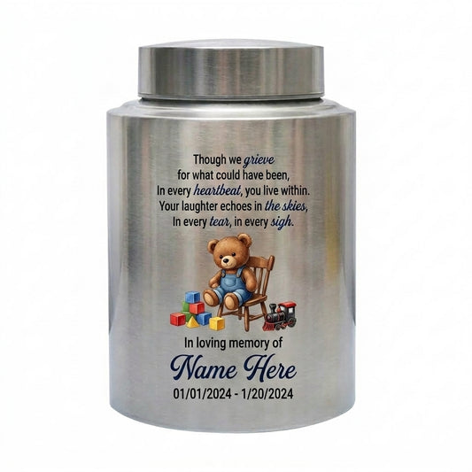 Personalized Teddy Bear Baby Infant Loss UV Printed Stainless Steel Miscarriage Remembrance Grieving Parent Sympathy Gift Cremation Ash Holder Memorial Keepsake Urn, Memorial Gift, In Loving Memory - Image 2