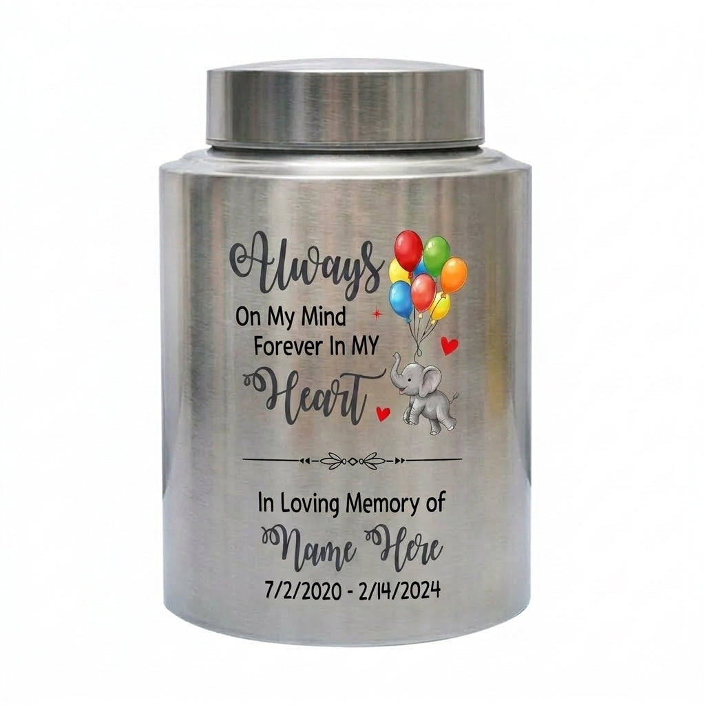 Personalized Baby Elephant Stainless Steel UV Printed Urn For Infant Child Boy Girl Loss Miscarriage, Decorative Keepsake For Ashes, Memorial Keepsake Urn, Memorial Gift, In Loving Memory - Image 2