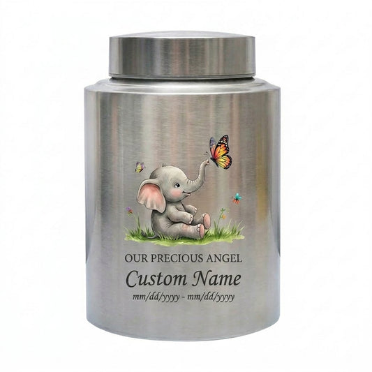 Personalized Baby Elephant Stainless Steel UV Printed Infant Loss Our Precious Angel Baby Boy Girl Child Ashes Large Small Metal Cremation Urns Memorial Keepsake Urn, Memorial Gift, In Loving Memory - Image 2