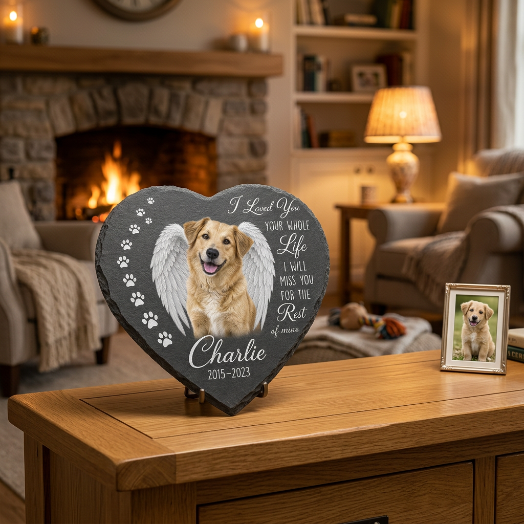 Personalized Dog Photo Memorial Garden Stone with Angel Wings, Pet Loss Gift - Image 2