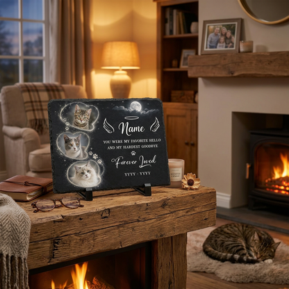 Personalized Cat Memorial Slate Stone Plaque with Photos – Custom Pet Loss Gift - Image 2