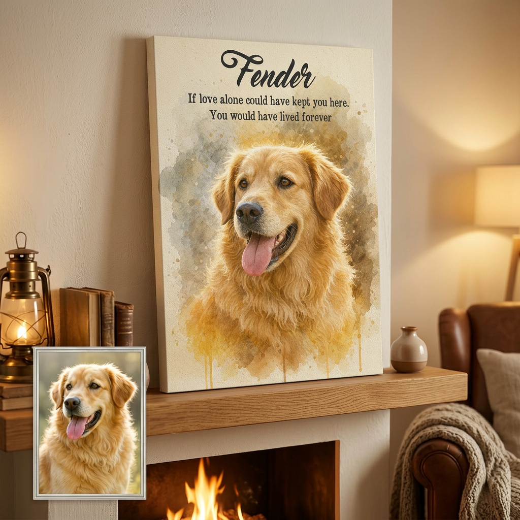 Personalized Pet Memorial Watercolor Portrait Wall Canvas Dog Loss Gift - Image 2