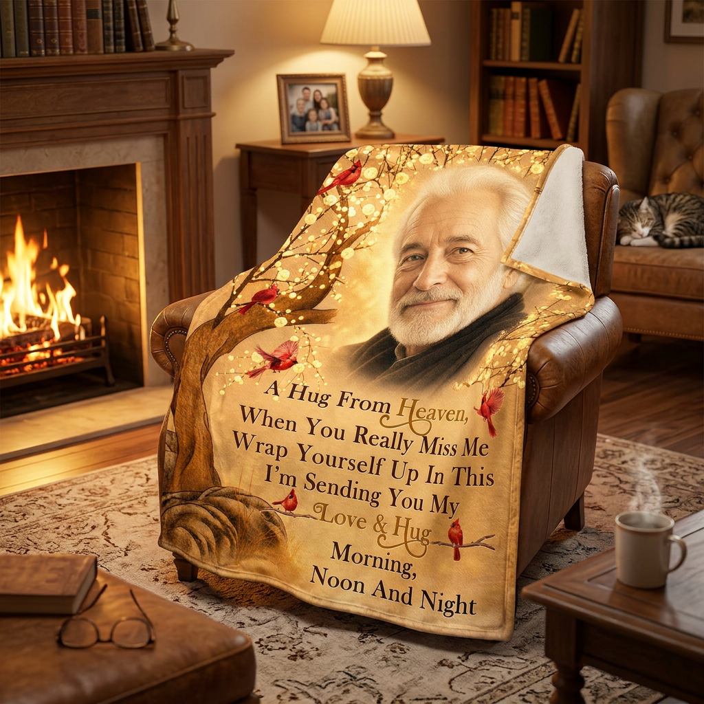 Personalized Photo Memorial Fleece Blanket - A Hug From Heaven Cardinal Sympathy Gift - Image 2