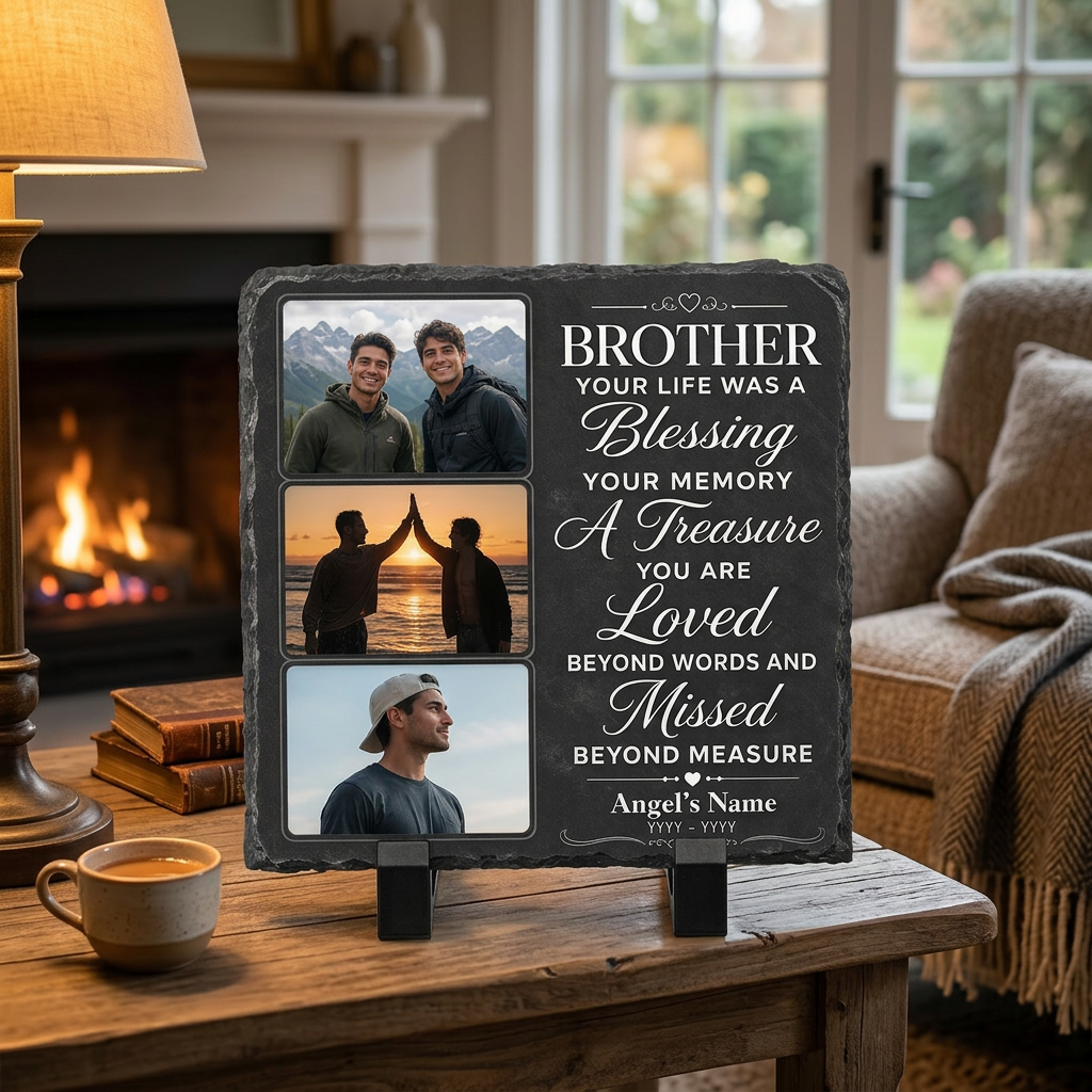 Personalized Brother Memorial Photo Slate Stone – Sympathy Remembrance Gift - Image 2